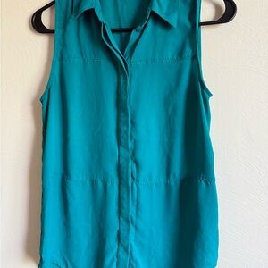 Teal Sleeveless Blouse with Collar